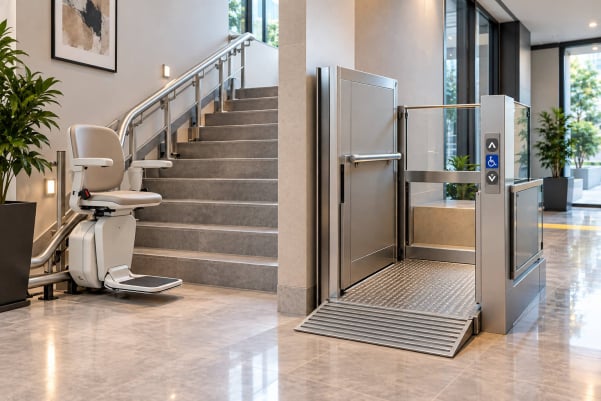 Plataforma salvaescaleras montada sobre una escalera interior